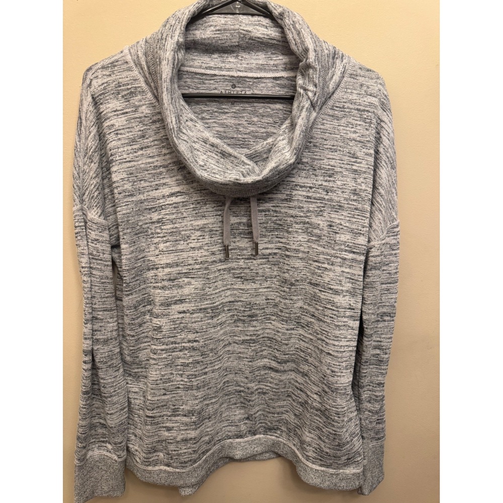 Athleta Blissful Cowl Neck Sweatshirt Womens M Gray Space Dye Marl Athletic